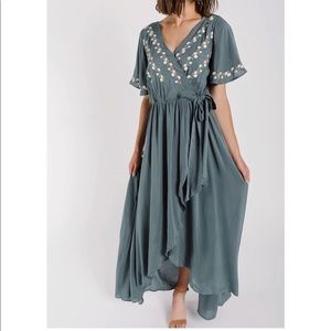 Embroidered Wrap Dress